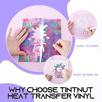 Tintnut Splash Heat Transfer Vinyl Roll - 12 Inch x 5ft Purple Watercolor Ink Patterned HTV Splatter Iron On Vinyl DIY T-Shirts Hats Clothes Canvas Bags - color: Green Purple
