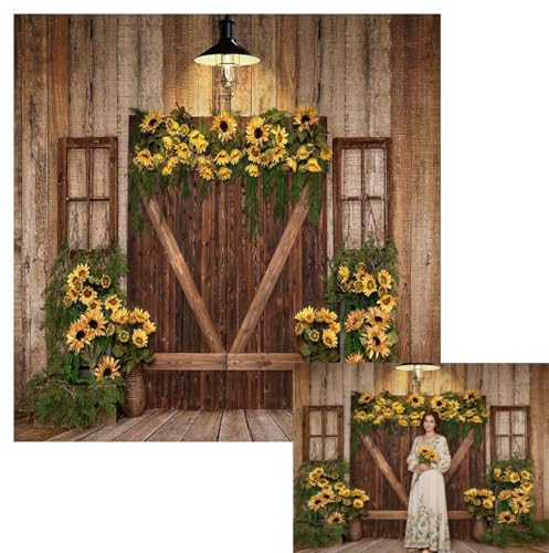 Kate 8x8ft Spring Sunflowers Photography Backdrops Vintage Wood Wall Wooden Fence Photo Background Studio - size: 8x8ft