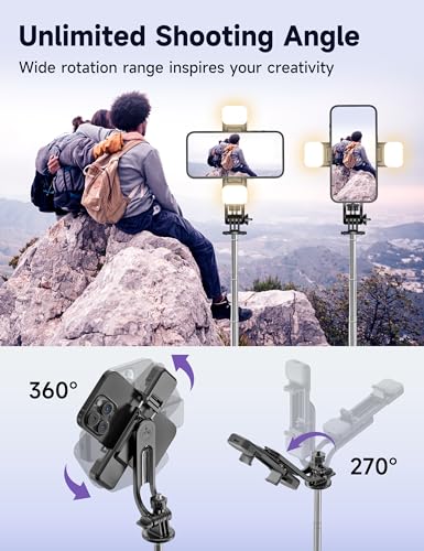 53'' Selfie Stick Tripod with Light, Extendable Selfie Stick with Remote, Portable Cell Phone Tripod Stand with All in 1 Phone Clip, Lightweight Camera Tripod Compatible with iPhone 17 16 15, Android - color: Black