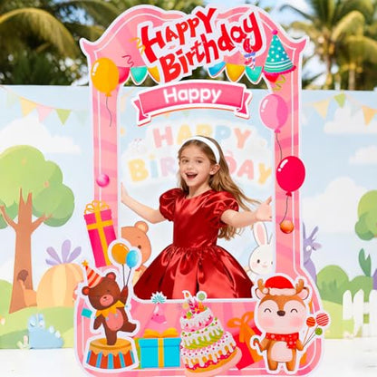 EARTHSON 6 Ft x 4 Ft Happy Birthday Photo Booth Box Photo Cutout Stand in Life-Size Cardboard Frame Prop for Birthday Party Supplies