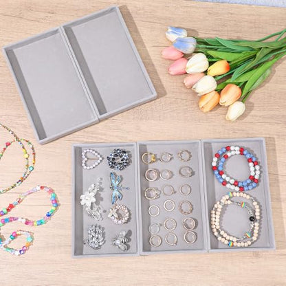 12 Pcs Small Velvet Jewelry Trays Stackable Jewelry Drawers Organizer Trays, Jewelry Storage Display Trays for Necklace Earring Ring Bracelet, Grey (8.26 x 4.92 x 0.98 Inches)