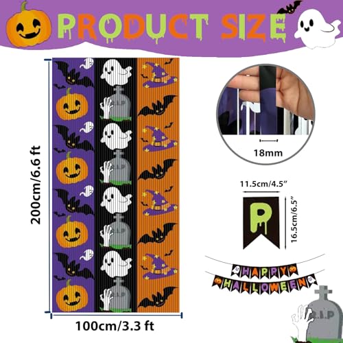 OQOQ Halloween Party Decorations Backdrops, 2 Pcs 3.3x6.6 Ft Tinsel Foil Fringe Curtains & 1 Pcs Happy Halloween Banner, Streamer Large Photo Booth Props Indoor Party Decor - color: Orange Black Purple Halloween