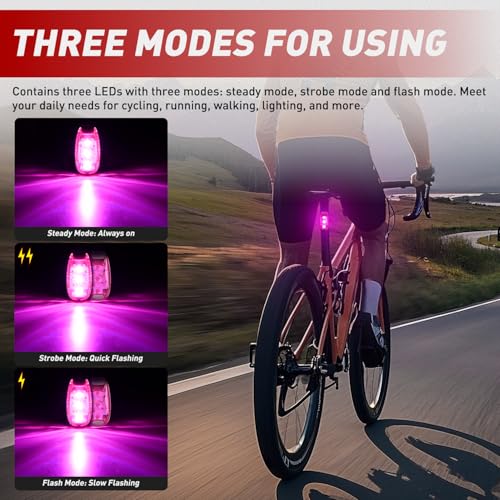 Nilight LED Safety Light 4PCS Pink Marine Navigation Bike Tail Lights Three Modes Waterproof Reflective Gear Clip On Flash Strobe Indicator Lamp for Night Boating Fishing Cycling Jogging - color: 3LED Safety Light-Pink