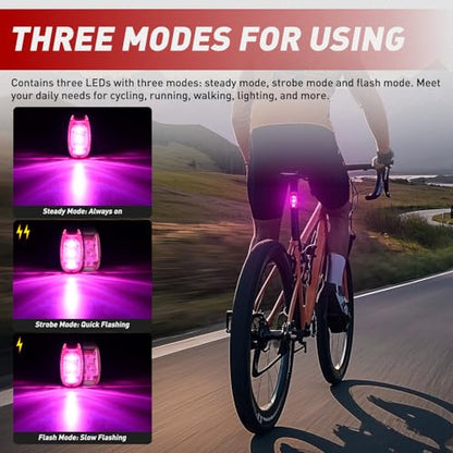 Nilight LED Safety Light 4PCS Pink Marine Navigation Bike Tail Lights Three Modes Waterproof Reflective Gear Clip On Flash Strobe Indicator Lamp for Night Boating Fishing Cycling Jogging - color: 3LED Safety Light-Pink