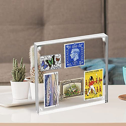 HELPLEX Acrylic Frames, 2 Pack 4x4 Frameless Clear Picture Frame, 20mm Thicker, Double Sided Magnetic, Free Standing Desktop Display - size: 4x4(2 Pack)