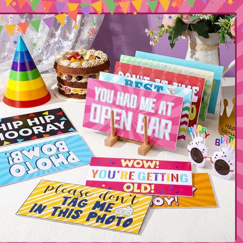 Beeveer 24 Designs Funny Birthday Photo Booth Props Double Sided 11.02 * 5.51‘' Photo Booth Props Birthday Parties Decorations Set DIY Water Proof Selfie Signs PVC Printing - color: Mixcolor, style: Birthday