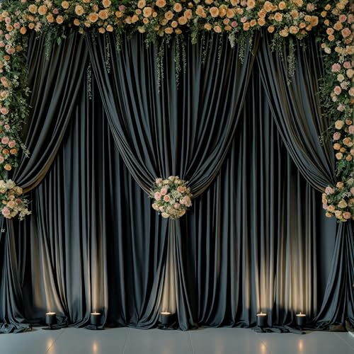 20ft x 10ft Black Backdrop Curtains Panels for Parties Birthday Party Wrinkle Free Fabric Backdrop Drapes Decorations Cloth for Weddings Photography Photoshoot Background Curtain - color: Black, size: W5' x H10'(4 panels)