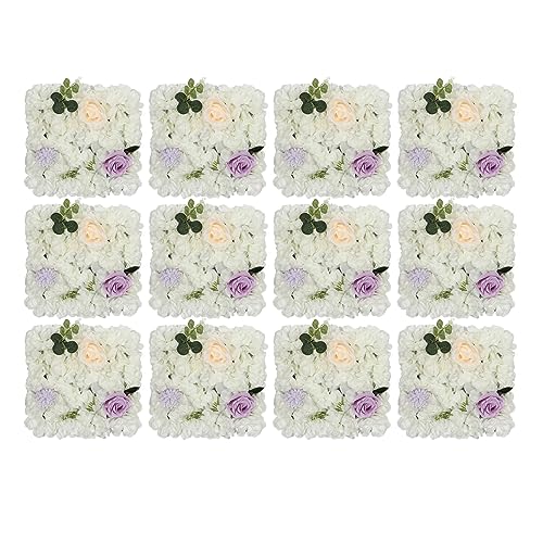 Gdrasuya10 12PCS Artificial Flower Wall Panel Wedding Backdrop Event Party Photography Flower Wall Background Realistic Flower Wall Backdrop Faux Floral Wall Decor - color: 12pcs, Purple + White