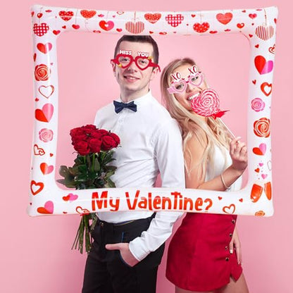 Double Sided Inflatable Valentines Day Photo Booth Frame, LMSHOWOWO Funny Valentines Photo Booth Props Selfie Props for Valentine's Day Celebrations Wedding Bridal Party Supplies (1 Pack) - color: Red White Valentines