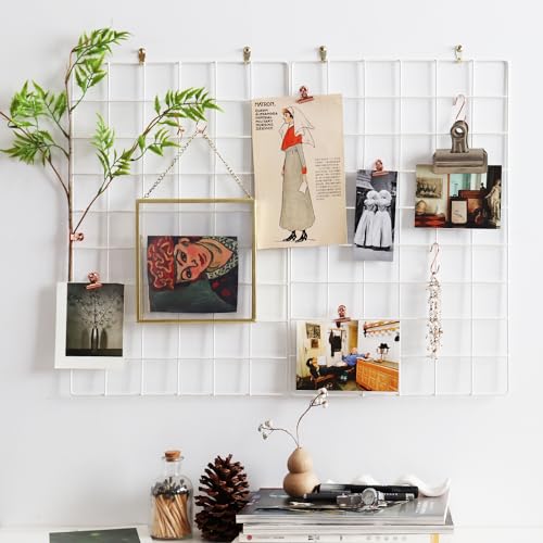 Metal Mesh Wall Grid Panel for Photo Display,Message Board,Size: 17.5" x 11.8",Pack of 2 (White) - color: White