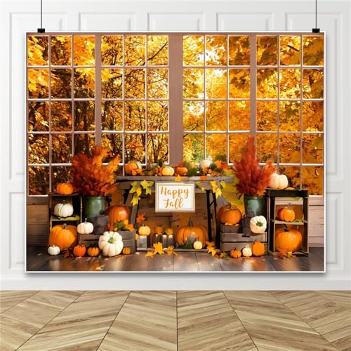 Fall Thanksgiving Backdrop for Photography 10x8ft Autumn Forest Window Pumpkin Harvest Maple Leaves Photo Backdrop Thanksgiving Friendsgiving Party Decor Kids Adult Portrait Photo Booth Props