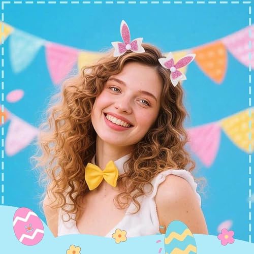 Sparkling Bunny Ear Hair Clips for Girls Kids Toddlers Pink Glitter Rabbit Ear Bow Hairclips for Photo Props Easter Basket Stuffers Hair Accessories Hairpins Barrettes of 2Pcs