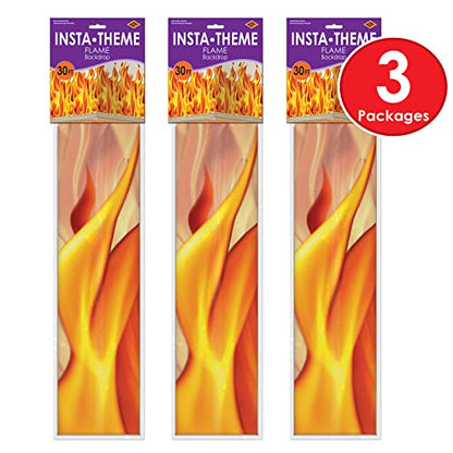 Beistle Plastic Flame Wall Backdrops, 4’ x 30’, 3 Pack – Photo Backdrop, Easy to Adhere Wall Covering, Party Decor, Burning Fire Photography Background for Birthdays, Holidays & Events - style: Flame - 3 Piece