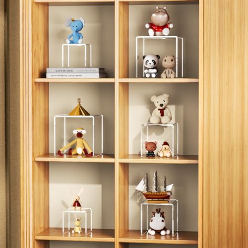 NIUBEE Acrylic Display Risers Stand 2 Sets,3 Steps Clear Riser Shelf Showcase for Amiibo Funko POP Figures -3"x3"x5" - size: (3,3,5)" x2Set