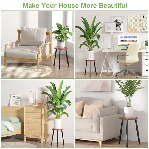 Wood Plant Stands Indoor, 16.7" Tall Plant Stand Outdoor Mid-Century Plant Stool, Single Plant Table Modern Small Round Side/End Table for Living Room, Balcony, Office (Brown) - color: Brown Tray with Black Legs-1Pack