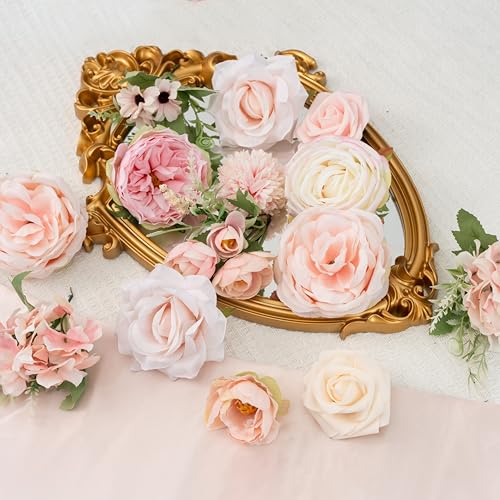 Artificial Flowers Pink Wedding Flowers Silk Flowers with Stems Fake Cake Flowers for Wedding Bouquets Centerpieces Spring Decor Baby Shower Decoration - color: White/Pink2
