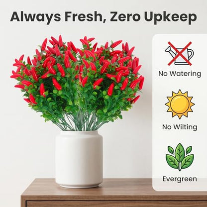 Toddmomy 4 Pack Lifelike Artificial Red Chili Pepper Bouquet - Fake Chili Stems for Home & Kitchen Decor, Vase Filling & Photo Props