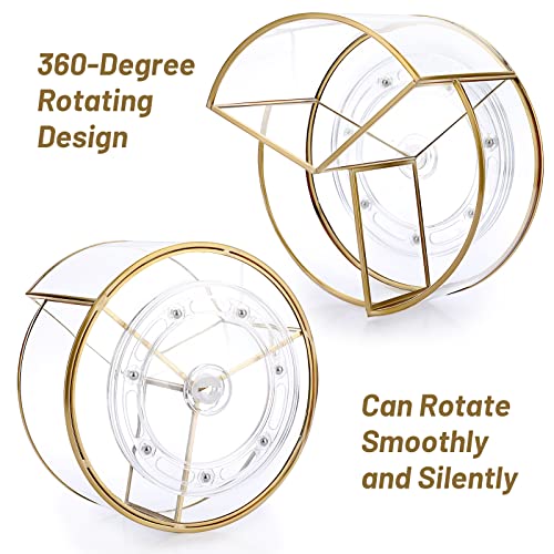 Hipiwe 360 Rotating Makeup Organizer 3-Slot Gold Glass Spinning Cosmetic Display Case Round Vanity Storage Holder Dresser Bathroom Organizer for Prefume Makeup Bushes Lipsticks - style: Round,3-Slot