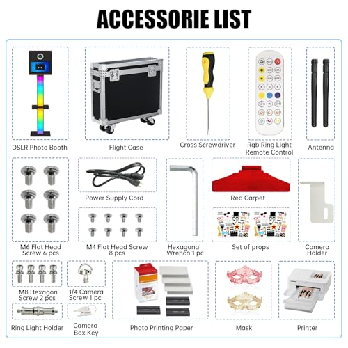 DSLR Photo Booth Built-in Mini PC and Flight Case Mirror Photo Booth with 15.6" Touch Screen RGB Lights App Control for Parties Weddings Event Rentals (Black+Printer) - color: Black+printer