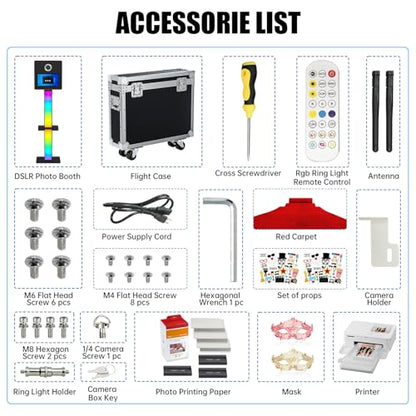 DSLR Photo Booth Built-in Mini PC and Flight Case Mirror Photo Booth with 15.6" Touch Screen RGB Lights App Control for Parties Weddings Event Rentals (Black+Printer) - color: Black+printer