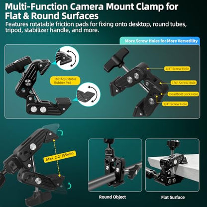 22" Magic Arm Clamp, Overhead Phone Mount Holder Stand, Flexible Desk Camera Mount, Articulating Friction Boom Arm with 1/4" 3/8" Threads for Phone, DSLR, Action Camera,Filming, Light, Webcam, Mic - color: MH05