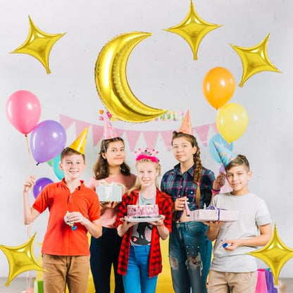 Biapian Moon and Star Balloons, 36 Inch Large Metallic Gold Moon Balloon & 18 Inch Star Foil Balloons for Ramadan Eid Baby Shower Christmas Anniversary Engagement Wedding Birthday Party Decorations - style: Moon Star