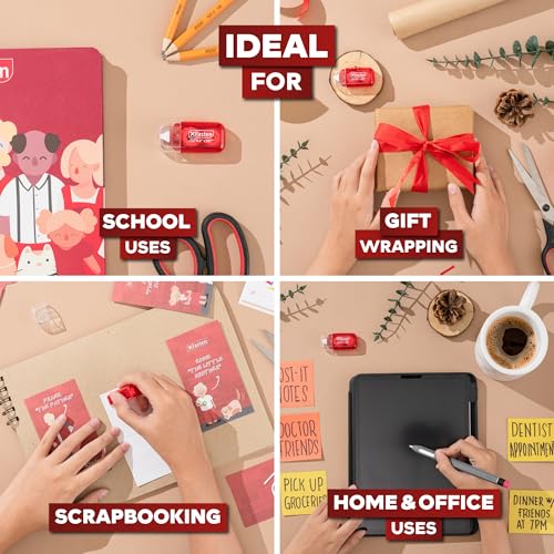 Mini Japan Dots Adhesive Roller .20-Inx197-In (985” Total) 8-Pack, Red Scrapbook Adhesive Tape Glue Roller Runner, Photo Tape for Scrapbooking-XFasten - color: Red Shell, Clear Tape, size: 8-Pack Japan Dots (131 Feet Total)