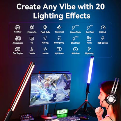ULANZI VL119 Handheld Light Wand, 360° RGB LED Video Light Stick for Photography, 3300mAh Rechargeable Tube Light for Video Shooting, 2500-9000K Dimmable Camera Light with LCD - size: 1 pcs-Large
