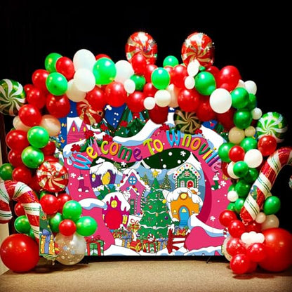Welcome to Whoville Backdrop Winter Christmas Village Photography Background for Kids First Birthday Baby Shower Happy New Year Xmas Holiday Party Decoration Supplies Photo Props (6x4FT) - size: 6x4FT
