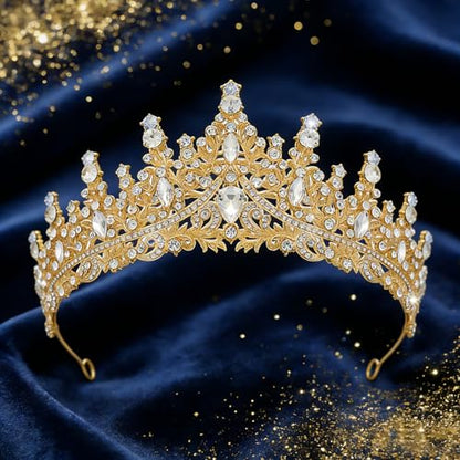 Birthday Crown for Women Crystal Princess Birthdays Tiaras Rhinestone Queen Headband Wedding Bridal Hair Accessories BirthdayProm Pageant Party Coming of Age Ceremony Photo Props - color: Gold-A01