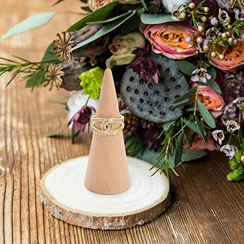 Natural Wood Cones, 10Pcs 3 Different Sizes Wood Cone Rings Holder Jewelry Display Stand Vertical Shaped Unpainted Wooden Cones for Girls Women DIY Craft - color: Natural wood