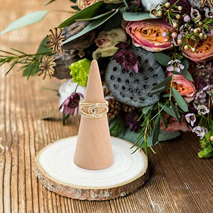Natural Wood Cones, 10Pcs 3 Different Sizes Wood Cone Rings Holder Jewelry Display Stand Vertical Shaped Unpainted Wooden Cones for Girls Women DIY Craft - color: Natural wood