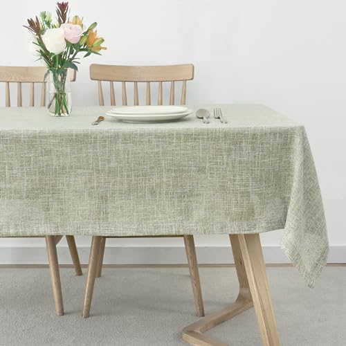 maxmill Flaxy Faux Linen Table Cloth with 2-Tone Slubby Texture Wrinkle Resistant Anti-Shrink Soft Tablecloth for Kitchen Dining Tabletop for Buffet Banquet Parties Rectangle 52 x 70 Inch Sage - color: Flaxy Sage, size: 70" x 52" (Rectangular)