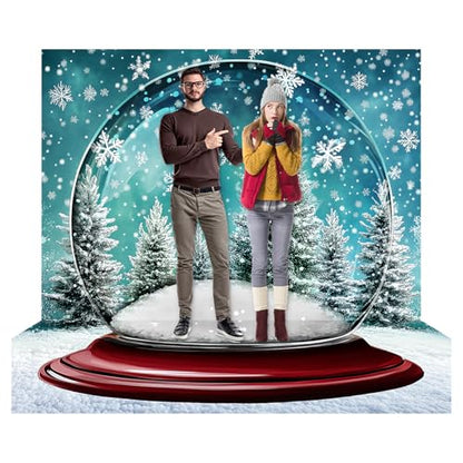 Mindsoft 7 x 5ft Winter Snow Globe Backdrop Snowflake Wall Decor Banner Winter Photography Background Wonderland Snow Crystal Ball Floor Background for Party Photoshoot Studio Booth Props