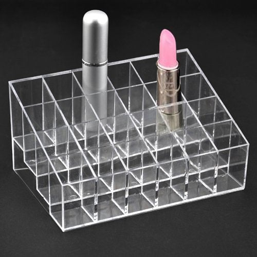Transparent Cosmetic Makeup Organizer Clear 24 Lattices Lipsticks Cosmetic Lotion Makeup Organizer Storage Display Holder Stand (Pack of 2) - size: 5.75x3.75x1.75 Inch (Pack of 2)
