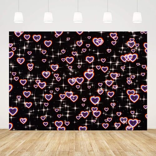 AIBIIN 8x6ft Black Early 2000s Birthday Backdrop Retro Vintage Black Glitter Heart Sweetheart Photography Background 2000s Love Hearts Y2k Birthday Party Decorations Banner Photo Props - color: Black, size: 8x6ft