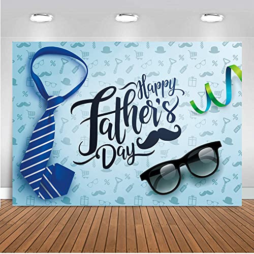 8X6FT Happy Father's Day Backdrop Necktie and Glasses Blue Backdrops Photo Studio Prop Backdrop Father's Day Party Supplies Decorations Banner Photography Background DH-404 - size: 8X6FT
