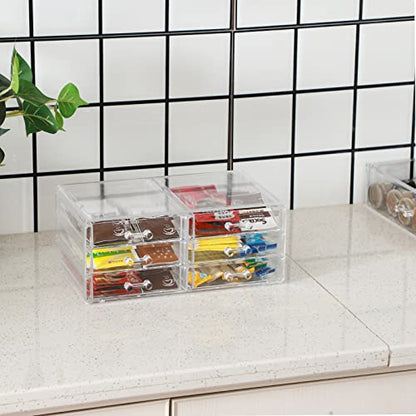 Cq acrylic 1 Pack Clear Acrylic Drawer Organizer Countertop,Stackable 6 Drawers Makeup Storage,Cute Cube Make Up Organizer for Dresser Hair Clip,Beauty Product Desk and Bathroom Organizers and Storage - size: 6 Small Drawers