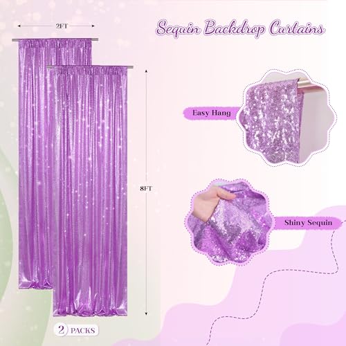 PartyDelight Lavender Sequin Backdrop Curtains 2x8ft 2 Panels - High Density 3mm Shimmer Sequin Background for Fairy Theme, Wedding, Birthday & Event Decor, 4-Inch Rod Pocket - color: Lavender, size: 24"W x 96"L (Pack of 2)