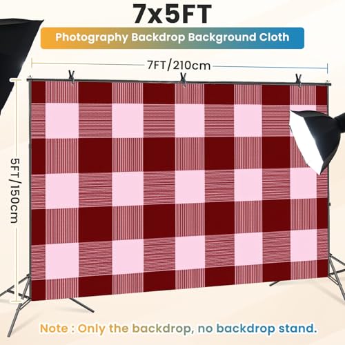 5x7ft Photography Backdrop Red Pink Gingham Plaid Striped Accents Photo Backdrop Photography Background for Photoshoot Portrait Video Party Photo Studio Prop Booth - color: Color7