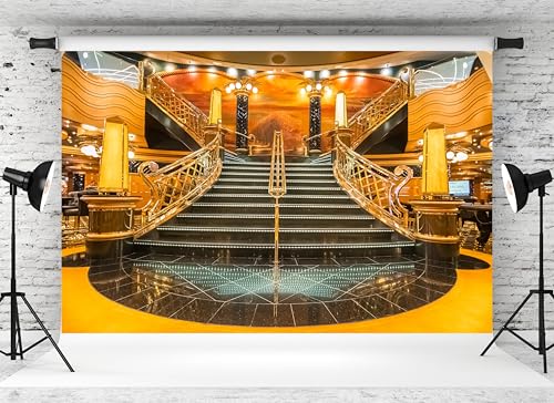 MAEQLQLM 10x6.5ft Luxury Cruise Ship Grand Staircase Backdrop Glamorous Interior Lobby Background for Cruise Travel Theme Party Luxury Event Decor Wallpaper Photoshoot Props - size: 10x6.5FT
