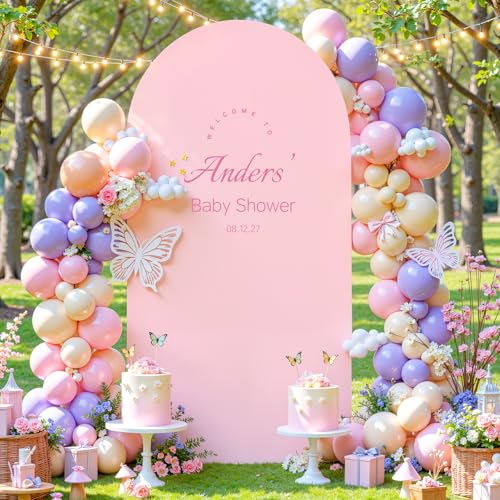 Pink Arch Cover 6.6ft Spandex Arch Backdrop Cover for Baby Shower Girls Birthday Party Wedding Balloon Arch Stand Cover Gender Reveal Strawberry Theme Photo Arch Covers Stretchy Backdrop Background - color: Pink, size: 6.6FT