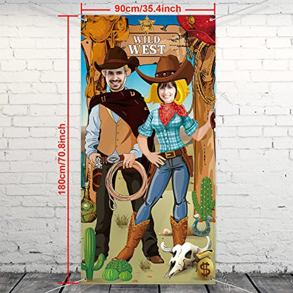 Blulu 6 x 3 ft Western Cowboy Backdrop Party Decorations - Wild West Rodeo Photo Booth Props Background & Door Banner with Funny Supplies for Birthday, Cowboy Theme Events Rustic Poster