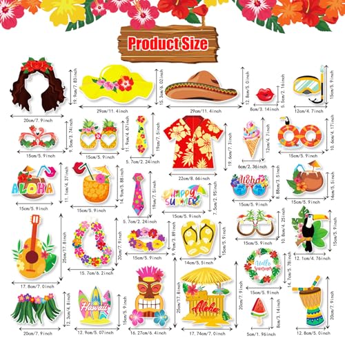 30 Pieces Luau Photo Booth Props Party Decorations Photo Props Hawaiian Themed Party Decorations Tropical Tiki Party Favors for Hawaiian Summer Pool Beach Birthday Wedding Party Supplies (Yellow) - color: Yellow
