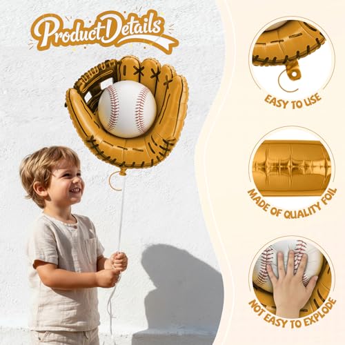 Biapian Baseball Balloons Foil, 18 Inch Round Baseball and Glove Balloon, 6 Pcs Large Sports Balloons Helium for Boys Men Baseball Party Decorations Birthday Party Sports Theme Party Supplies - style: Baseball