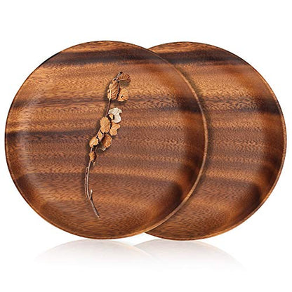 Ayiaren 2 Psc Decorative Acacia Wood Salad Plates Round Charcuterie Boards Snack Appetizer Dessert Plate Wooden Cheese Serving Board Kitchen Dishe Platter for Foood Party Small Charger Dinner Plates - size: 8 Inch
