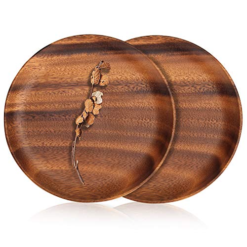 Ayiaren 2 Psc Decorative Acacia Wood Salad Plates Round Charcuterie Boards Snack Appetizer Dessert Plate Wooden Cheese Serving Board Kitchen Dishe Platter for Foood Party Small Charger Dinner Plates - size: 8 Inch