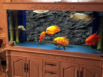 VIP. LINE 3D Effect Black Stone Texture Aquarium Background Poster Fish Tank Backdrop Decorations PVC Background (36" x 12"/ 91 x 30cm) - size: 36" x 12"/ 91 x 30cm