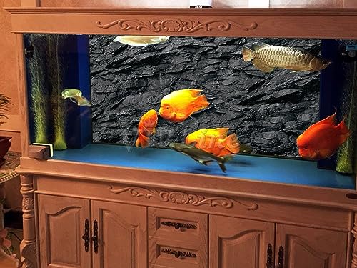 VIP. LINE 3D Effect Black Stone Texture Aquarium Background Poster Fish Tank Backdrop Decorations PVC Background (48" x 30"/ 122 x 76cm) - size: 48" x 30"/ 122 x 76cm