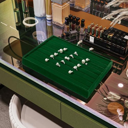 7 Slots Velvet Jewelry Tray Ring Earring Display Tray Jewelry Drawer Organizer Ring Earring Holder Storage (Green) - size: 7 Slot